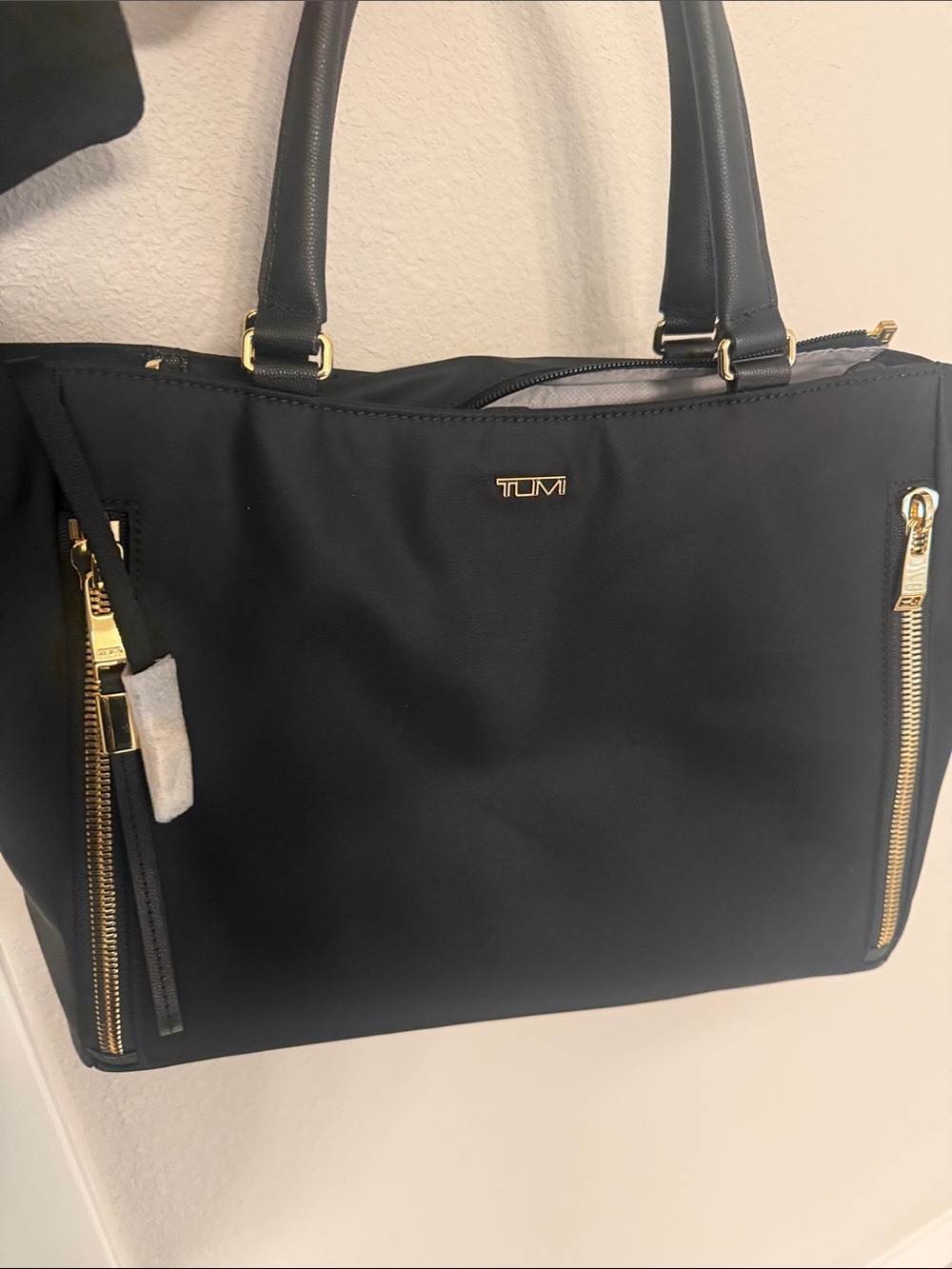 New Tumi Black Laptop Tote with Pocket Paper PGold Hardware